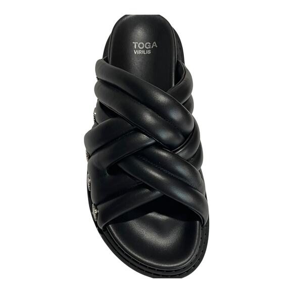 Toga Virilis / Archives AJ1358 Size 41 Black Leather Studded Slides Sandals NIB - Picture 8 of 12